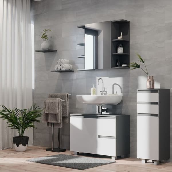 J-formad förvaringsmöbel för badrum, 30x95cm, Anthracite, Anthracite, Vicco