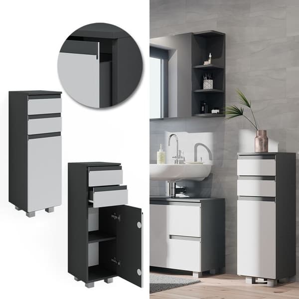 J-formad förvaringsmöbel för badrum, 30x95cm, Anthracite, Anthracite, Vicco