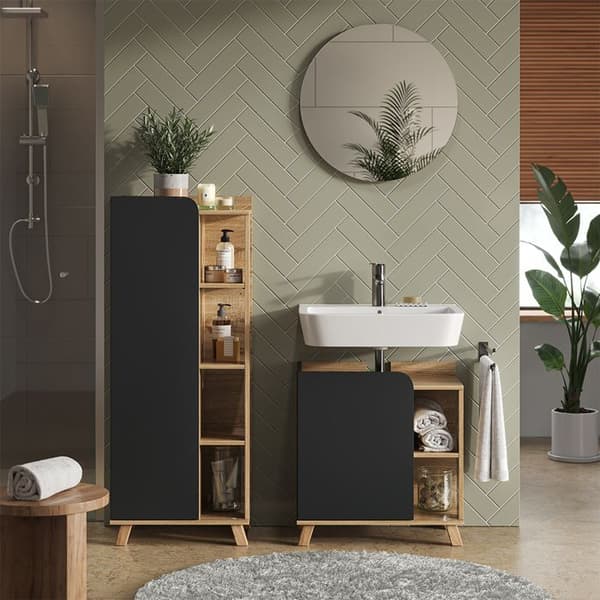 Armoire medium Karen, 50x128cm med dörr och öppna fack, Antracit, Sonoma, Vicco