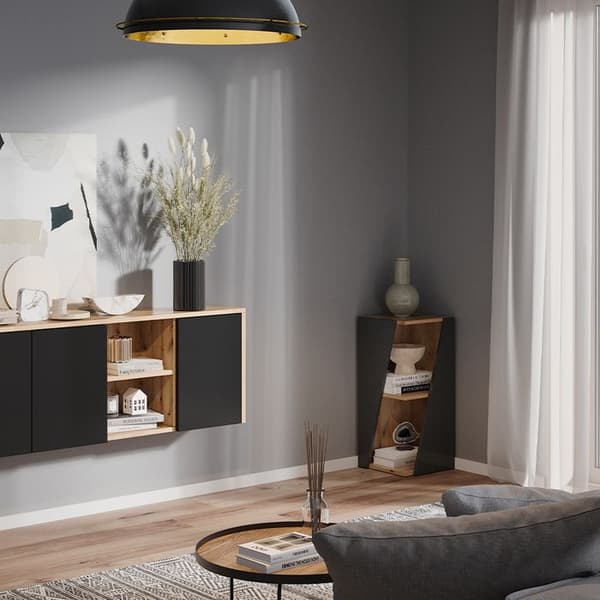 Badrumsmeubel Benno, 31.6x70.5cm med öppna hyllor, Antracit, Ek, Vicco