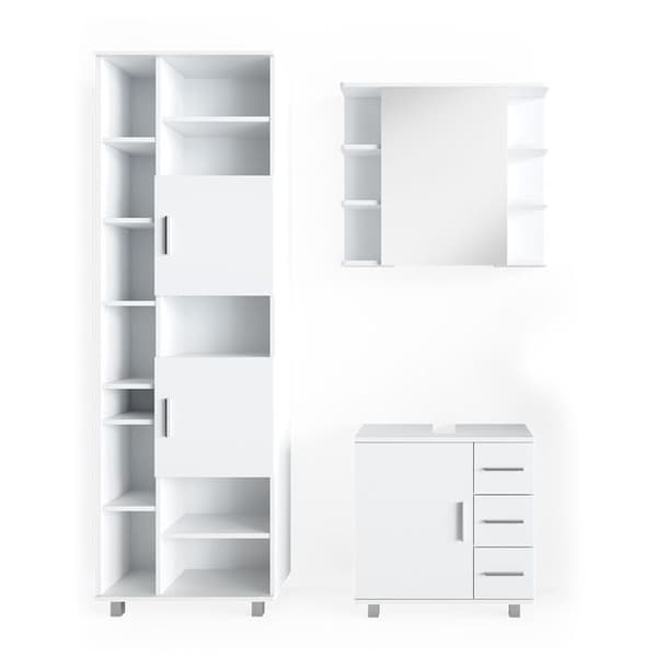 Set av möbler för badrum Ilias, 3 delar, med låg skåp 60 cm, Vit, Vit, Vicco