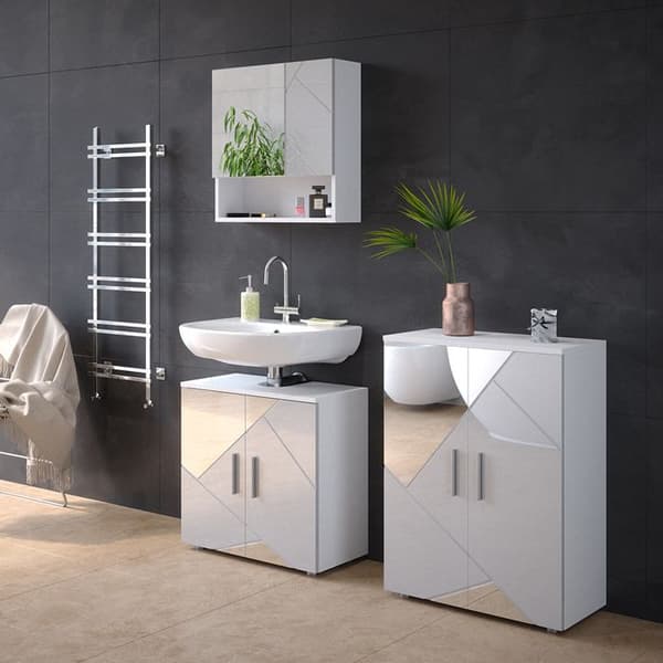 Enkel Irma under vask skape, 60x59cm, Hvit blank med innsatser, Vicco