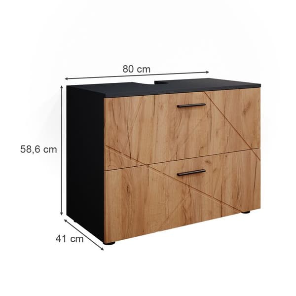 Enkel Irma under vaskmöbel, 80x58.6cm, Guld ek/antracit, Antracit, Vicco