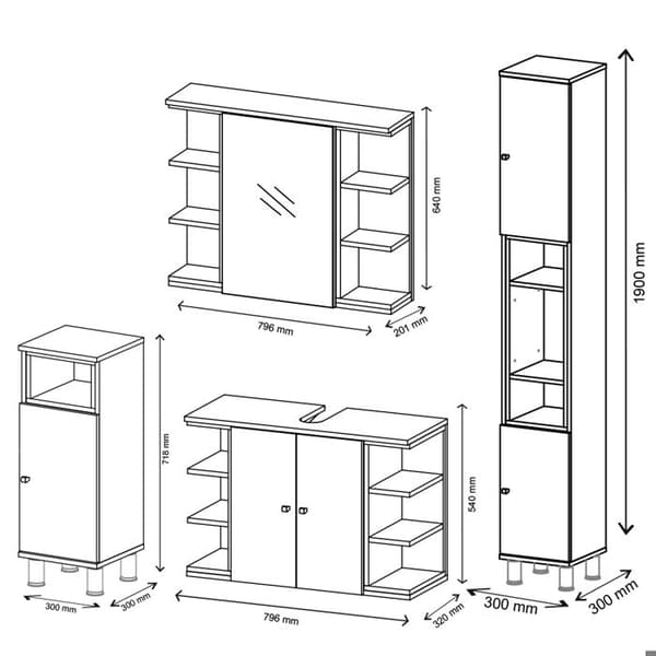 Badmöbelset Aquis, 4 delar, Vit, Vit, Vicco