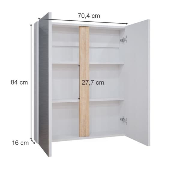 Toalettsskåp Gloria, 70.4x84cm med 2 dörrar, Vit, Sonoma, Vicco