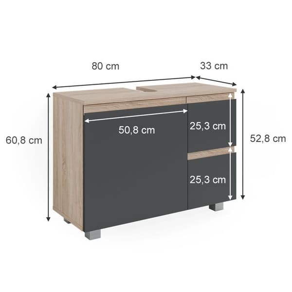 Möbel under handfat enkel J-form, 80x60.8cm, Antracit, Sonoma, Vicco