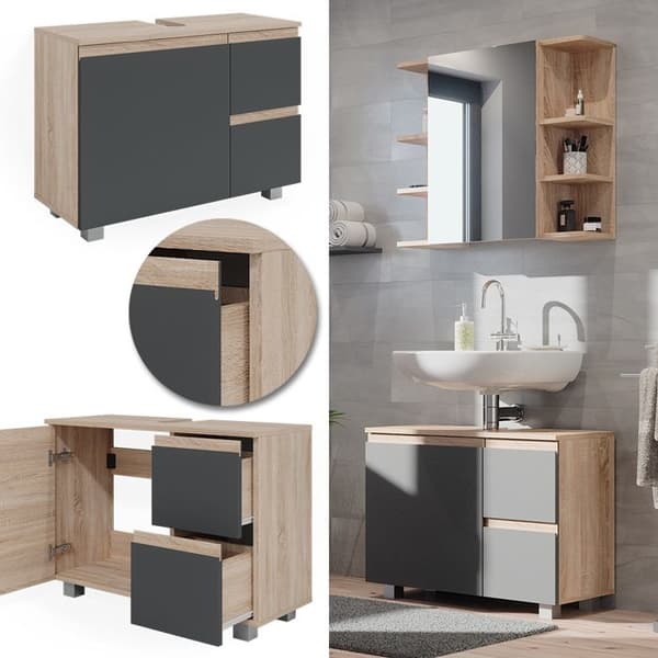 Möbel under handfat enkel J-form, 80x60.8cm, Antracit, Sonoma, Vicco