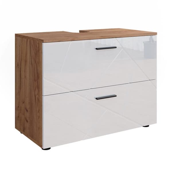 Enkel under vask möbel Irma, 80x58.6cm, Blank vit/Gyllene ek, Gyllene styrkeek, Vicco