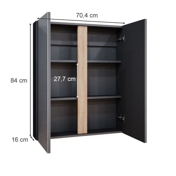 Toalettsskåp Gloria, 70.4x84cm med 2 dörrar, Anthracite, Sonoma, Vicco