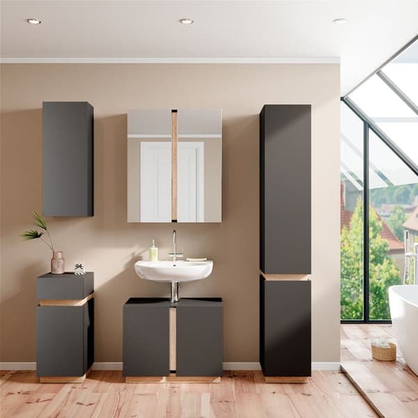 Toalettsskåp Gloria, 70.4x84cm med 2 dörrar, Anthracite, Sonoma, Vicco