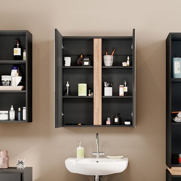 Toalettsskåp Gloria, 70.4x84cm med 2 dörrar, Anthracite, Sonoma, Vicco