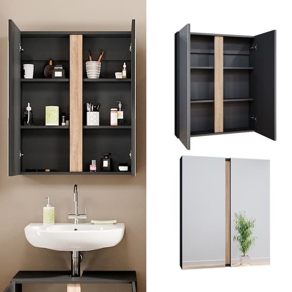 Toalettsskåp Gloria, 70.4x84cm med 2 dörrar, Anthracite, Sonoma, Vicco