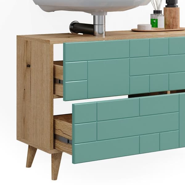Enkel Rudi under vaskmöbel, 90x59 cm med 2 lådor, Mintgrön, Brun, Vicco