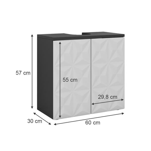Enkel Edge under vask skaps, 60x57cm med 2 dører, Sort, Sort, Vicco