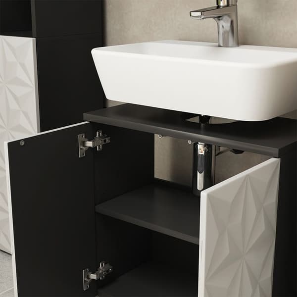 Enkel Edge under vask skaps, 60x57cm med 2 dører, Sort, Sort, Vicco