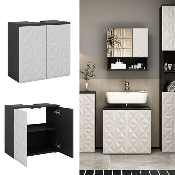 Enkel Edge under vask skaps, 60x57cm med 2 dører, Sort, Sort, Vicco