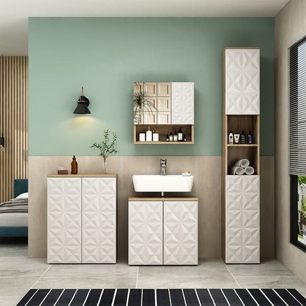 Enkel Edge underbyggd möbel, 60x57cm med 2 dörrar, Vit, Ek, Vicco