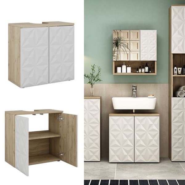 Enkel Edge underbyggd möbel, 60x57cm med 2 dörrar, Vit, Ek, Vicco