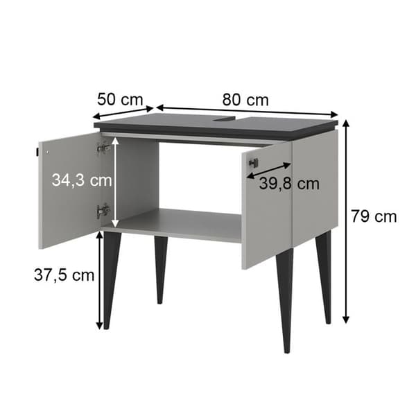 Möbel under vasken enkel Gerta, 80x79cm med dörrar, Grå, Grå, Vicco