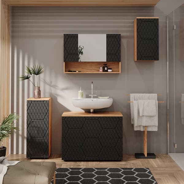 Toalettsspegel Irma, 80.1x55cm, Anthracite randig, Guld ek, Vicco