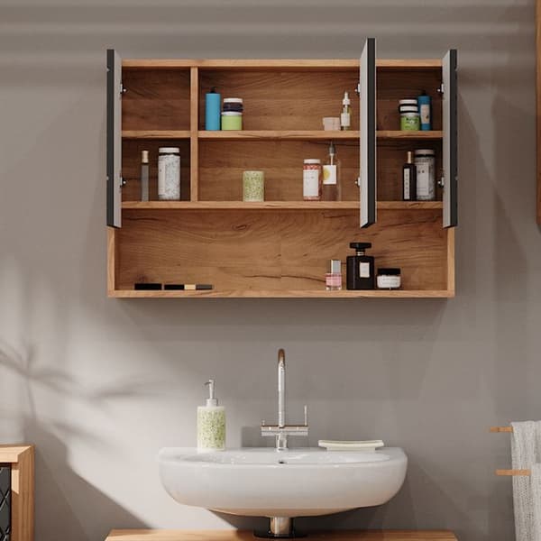 Toalettsspegel Irma, 80.1x55cm, Anthracite randig, Guld ek, Vicco