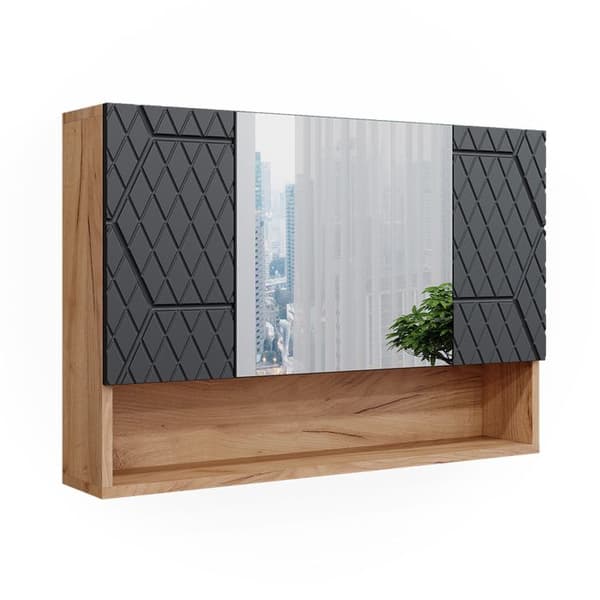 Toalettsspegel Irma, 80.1x55cm, Anthracite randig, Guld ek, Vicco