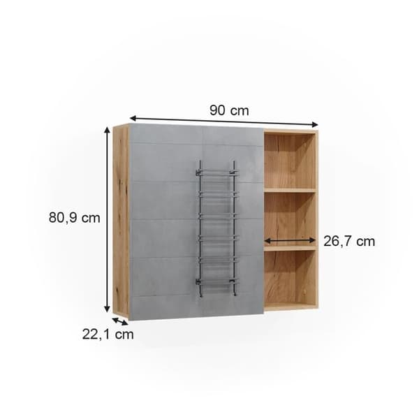 Armoire de toilette Rudi, 90x80.9cm med dörr och öppna fack, Ek, Vicco
