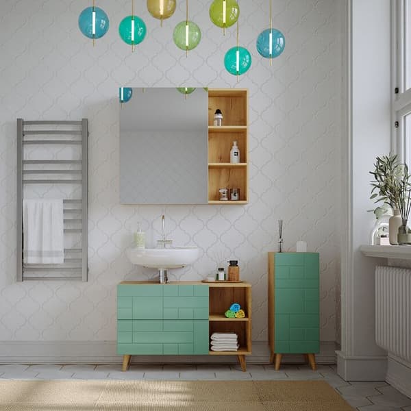 Armoire de toilette Rudi, 90x80.9cm med dörr och öppna fack, Ek, Vicco