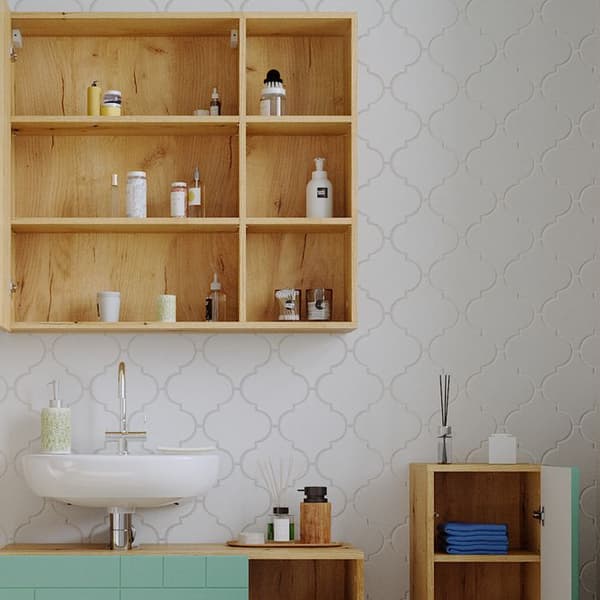 Armoire de toilette Rudi, 90x80.9cm med dörr och öppna fack, Ek, Vicco