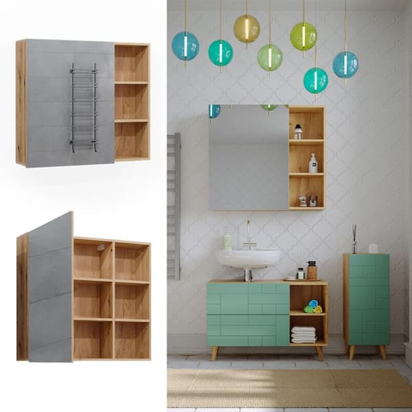 Armoire de toilette Rudi, 90x80.9cm med dörr och öppna fack, Ek, Vicco