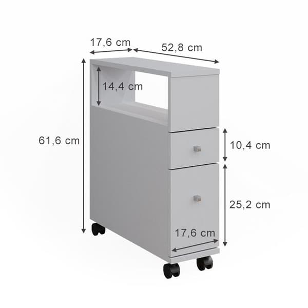 Badrumsmöbel Fynn för förvaring, 17.6x61.6cm med 2 lådor, Vit, Vit, Vicco