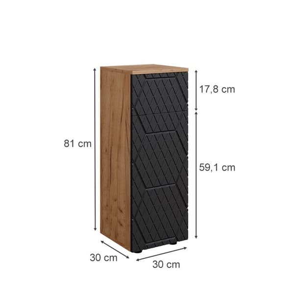 Badrumsfurniture Irma, 30x81cm med 1 låda, 2 fack, badrum, Antracit randig, Guld ek stark, Vicco