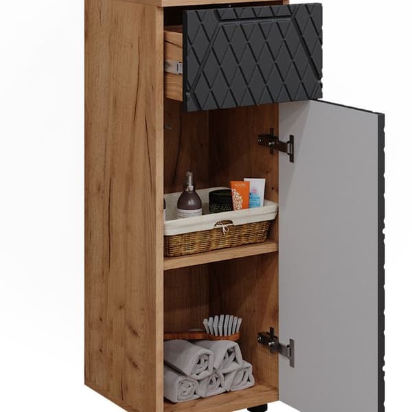 Badrumsfurniture Irma, 30x81cm med 1 låda, 2 fack, badrum, Antracit randig, Guld ek stark, Vicco