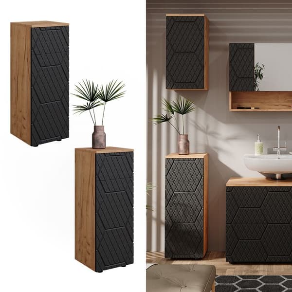 Badrumsfurniture Irma, 30x81cm med 1 låda, 2 fack, badrum, Antracit randig, Guld ek stark, Vicco
