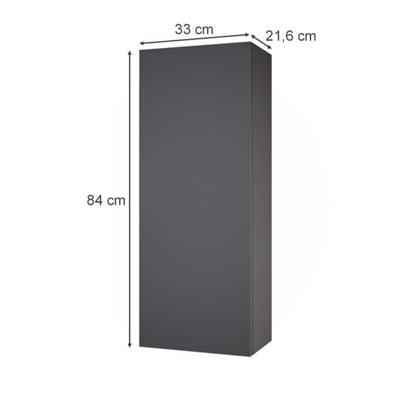Väggskåp för badrum Gloria, 33x84cm med 2 hyllor, Antracit, Antracit, Vicco