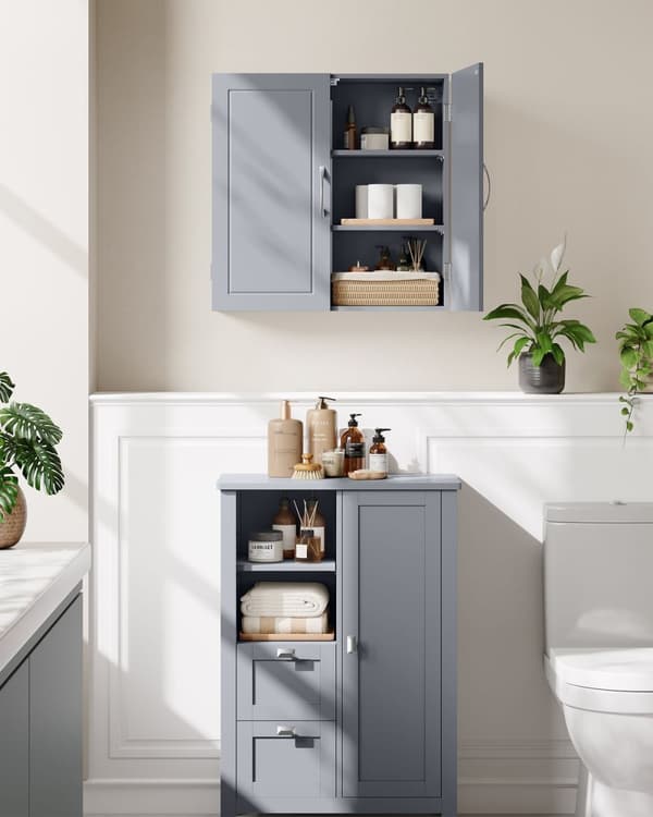 Rootz Dove Grey Badeværelsesskab - Opbevaringsorganisering - MDF møbel - 18cm x 60cm x 60cm - Letvægts - Nem montering