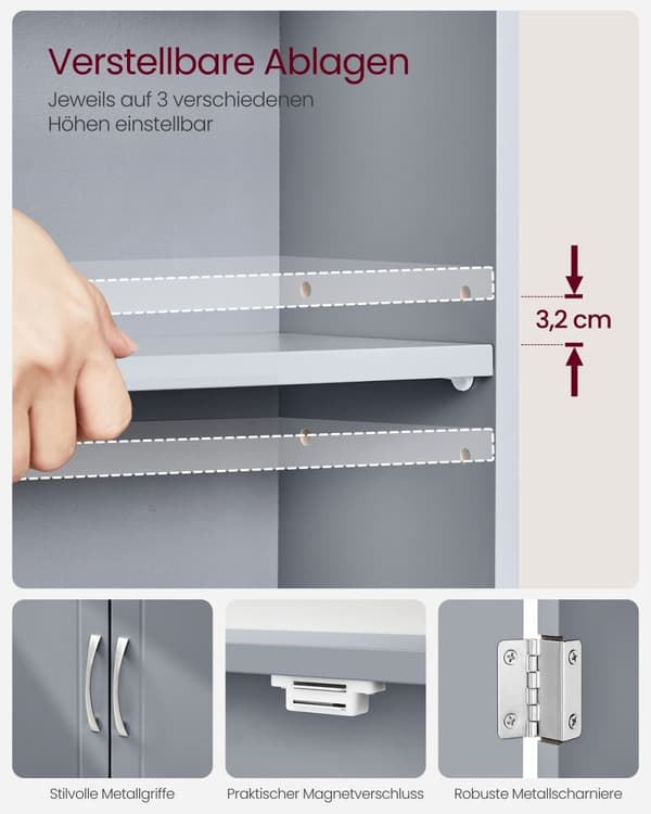 Rootz Dove Grey Badeværelsesskab - Opbevaringsorganisering - MDF møbel - 18cm x 60cm x 60cm - Letvægts - Nem montering