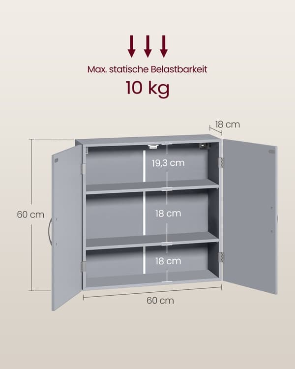 Rootz Dove Grey Badeværelsesskab - Opbevaringsorganisering - MDF møbel - 18cm x 60cm x 60cm - Letvægts - Nem montering