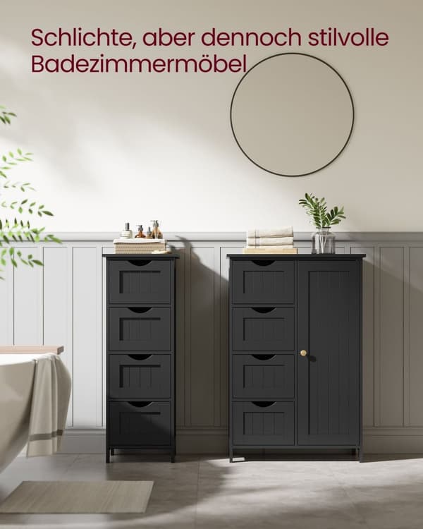 Rootz badrumsskåp - Förvaringsenhet - MDF-möbler - 30 cm x 55 cm x 82 cm - Bläcksvart - 13,3 kg - 45 kg Hyllkapacitet - Enkel montering