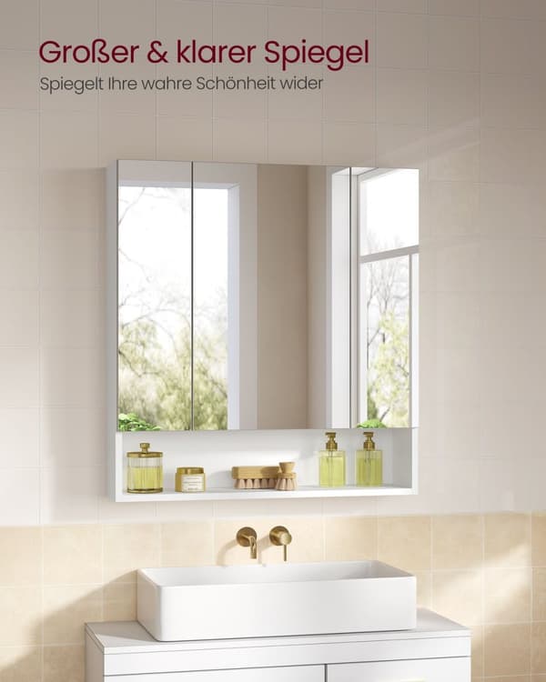 Rootz Cloud White Badeværelsesskab - Opbevaringsenhed - Spånplade, glas - Moderne design - 16,5 cm x 70 cm x 75 cm