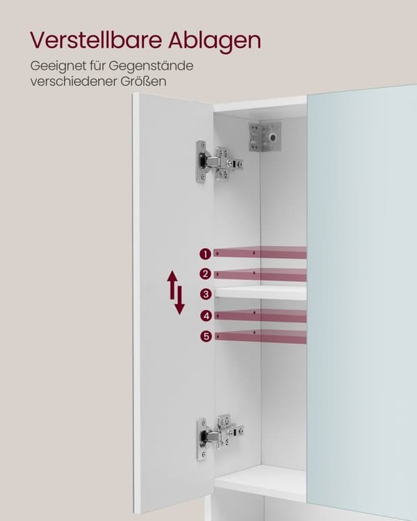 Rootz Cloud White Badeværelsesskab - Opbevaringsenhed - Spånplade, glas - Moderne design - 16,5 cm x 70 cm x 75 cm