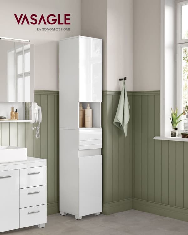 Rootz Classic White Badeværelsesskab - Opbevaringsenhed - MDF møbel - 10 kg bæreevne - 30 cm x 30 cm x 170 cm