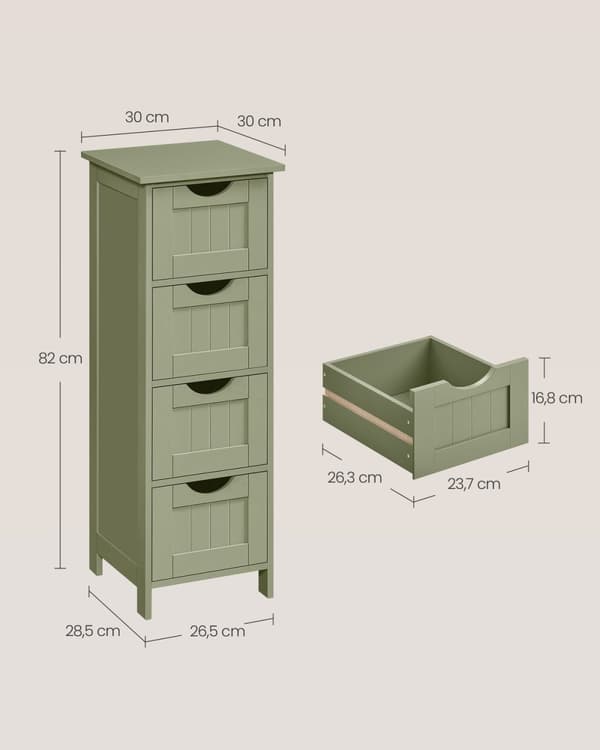 Rootz Laurel Green Badrumsskåp - MDF-förvaringsenhet - Handduksskåp - 30 cm x 30 cm x 82 cm - 8,3 kg - Max. Kapacitet på 45 kg översta hyllan
