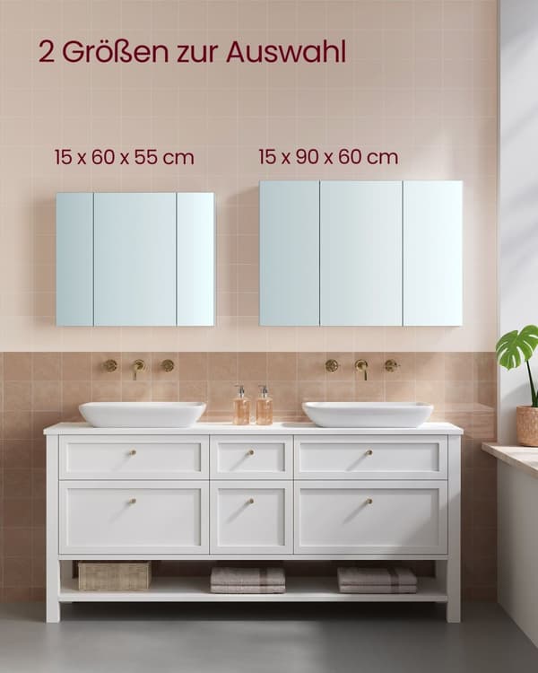 Rootz White Badrumsskåp - Förvaringsenhet - Väggmonterat skåp - Spånskiva & Glas - 15cm x 90cm x 60cm - 30kg Kapacitet