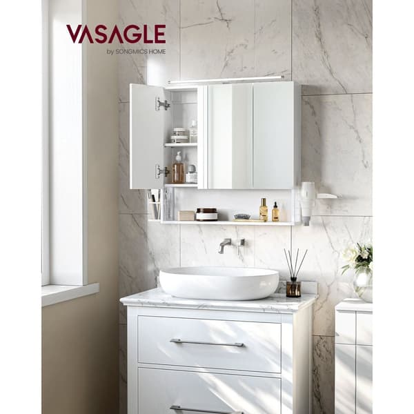 Rootz White Badeværelsesskab - Opbevaringsorganisator - Sidebord - Spånplade stålglas - 14,5 cm x 70 cm x 70 cm - Hårtørrerholder