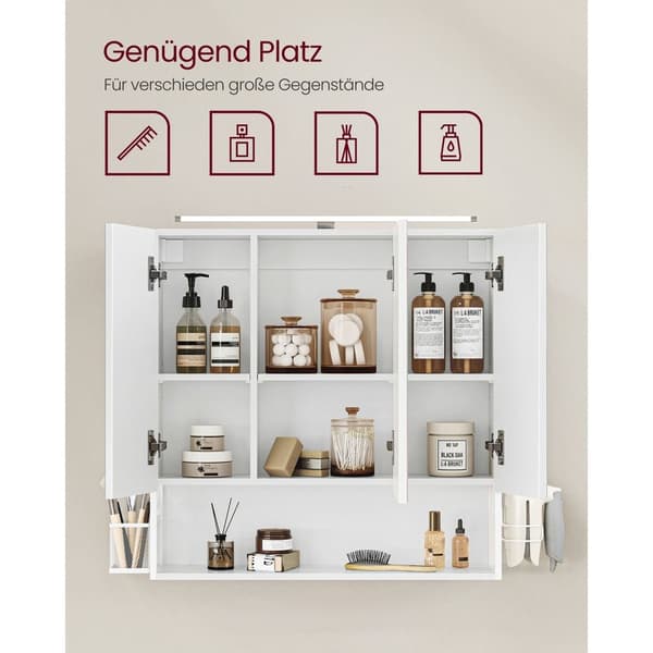 Rootz White Badeværelsesskab - Opbevaringsorganisator - Sidebord - Spånplade stålglas - 14,5 cm x 70 cm x 70 cm - Hårtørrerholder