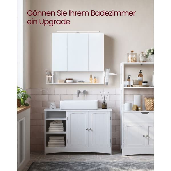 Rootz White Badeværelsesskab - Opbevaringsorganisator - Sidebord - Spånplade stålglas - 14,5 cm x 70 cm x 70 cm - Hårtørrerholder