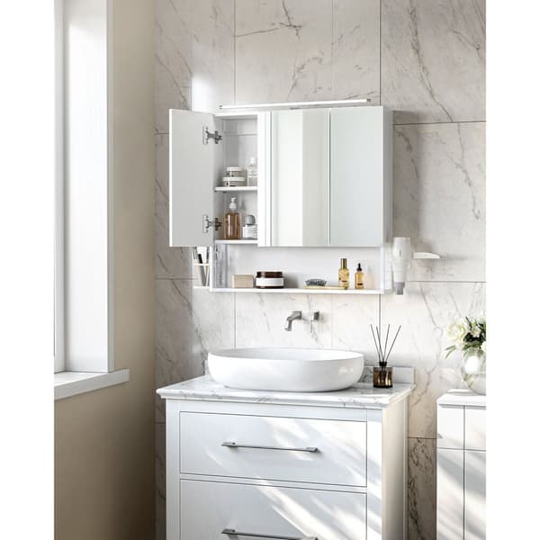 Rootz White Badeværelsesskab - Opbevaringsorganisator - Sidebord - Spånplade stålglas - 14,5 cm x 70 cm x 70 cm - Hårtørrerholder
