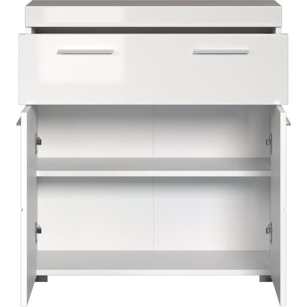 Badrumsmöbel Låg förvaring - 2 dörrar & 1 låda - Vit - L 73 x D 31 x H 79 cm - AMANDA