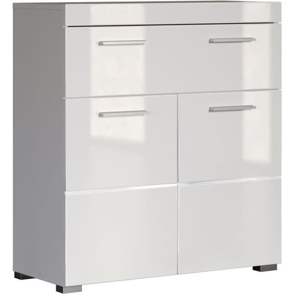 Badrumsmöbel Låg förvaring - 2 dörrar & 1 låda - Vit - L 73 x D 31 x H 79 cm - AMANDA